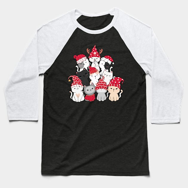 Merry Catmas Christmas Cat Tree Baseball T-Shirt by VisionDesigner